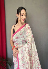 Pink Cotton Katha Printed Saree - Colorful Saree