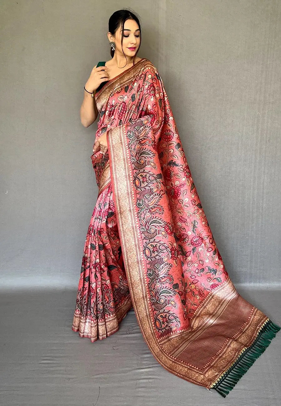 Pink Diva Soft Silk Kalamkari Printed Saree - Colorful Saree