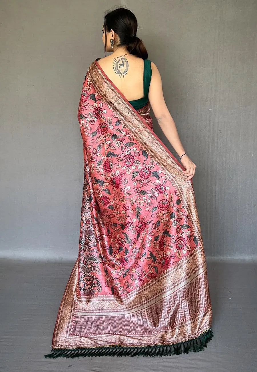 Pink Diva Soft Silk Kalamkari Printed Saree - Colorful Saree