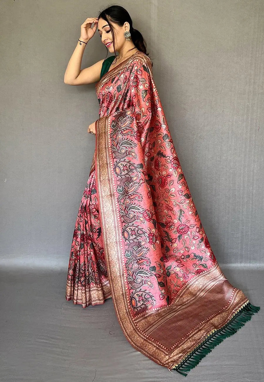 Pink Diva Soft Silk Kalamkari Printed Saree - Colorful Saree