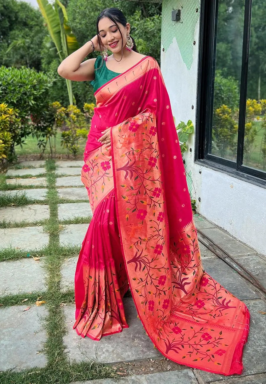 Pink Gayatri Paithani Big Border Woven Saree - Colorful Saree