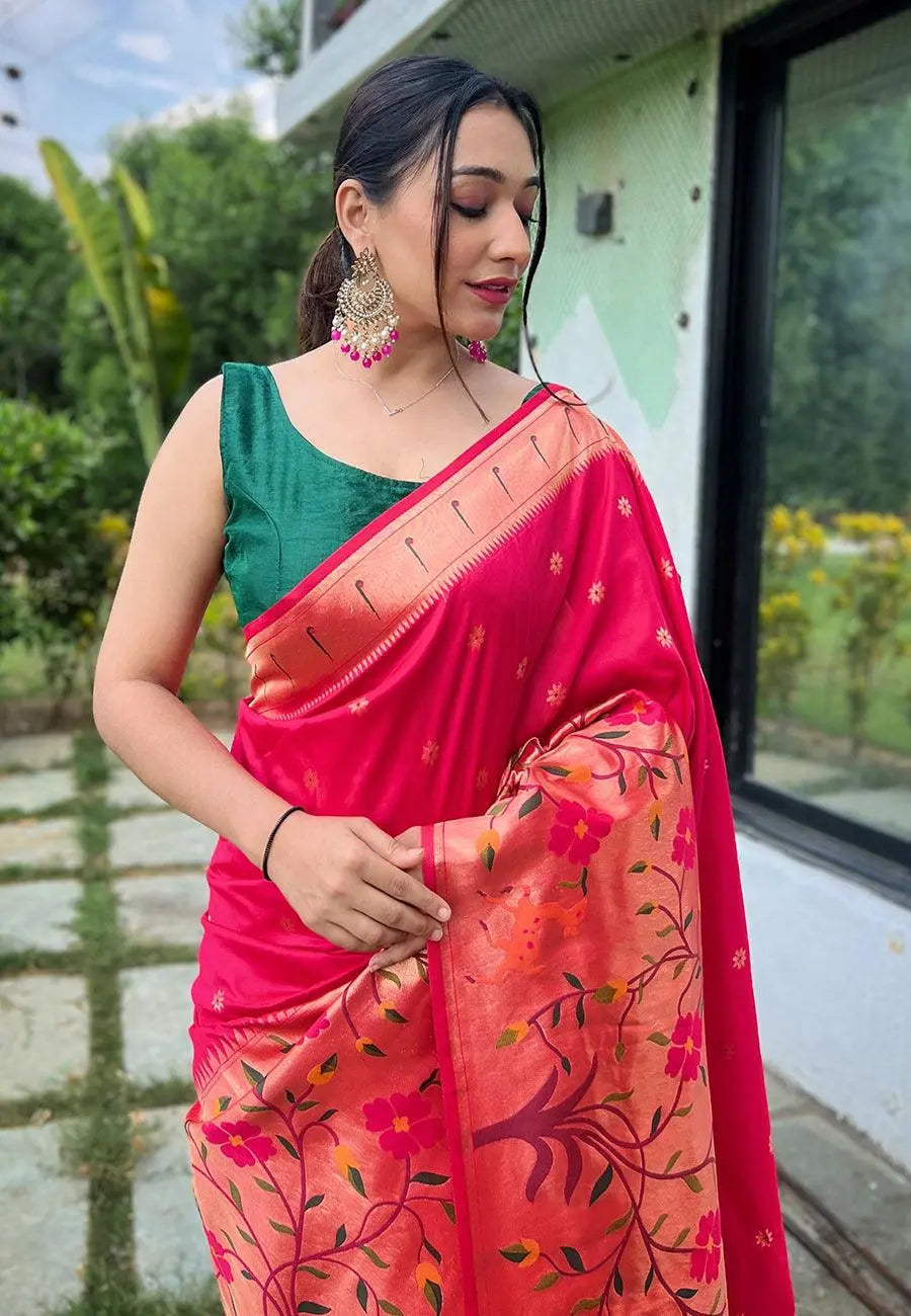 Pink Gayatri Paithani Big Border Woven Saree - Colorful Saree