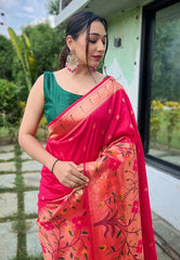 Pink Gayatri Paithani Big Border Woven Saree - Colorful Saree