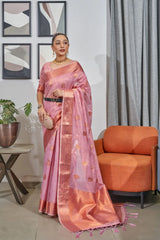 Pink Lakshmi Organza Tissue Silk Woven Saree - Colorful Saree