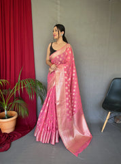 Pink Man Mohini Cotton Muslin Woven Saree - Colorful Saree