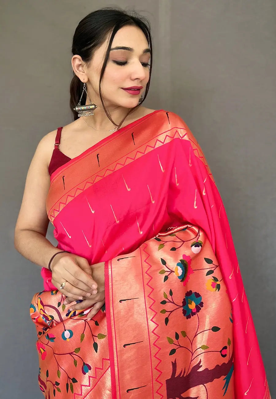 Pink Paithani Big Border Zari Woven Saree - Colorful Saree