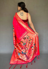 Pink Paithani Big Border Zari Woven Saree - Colorful Saree