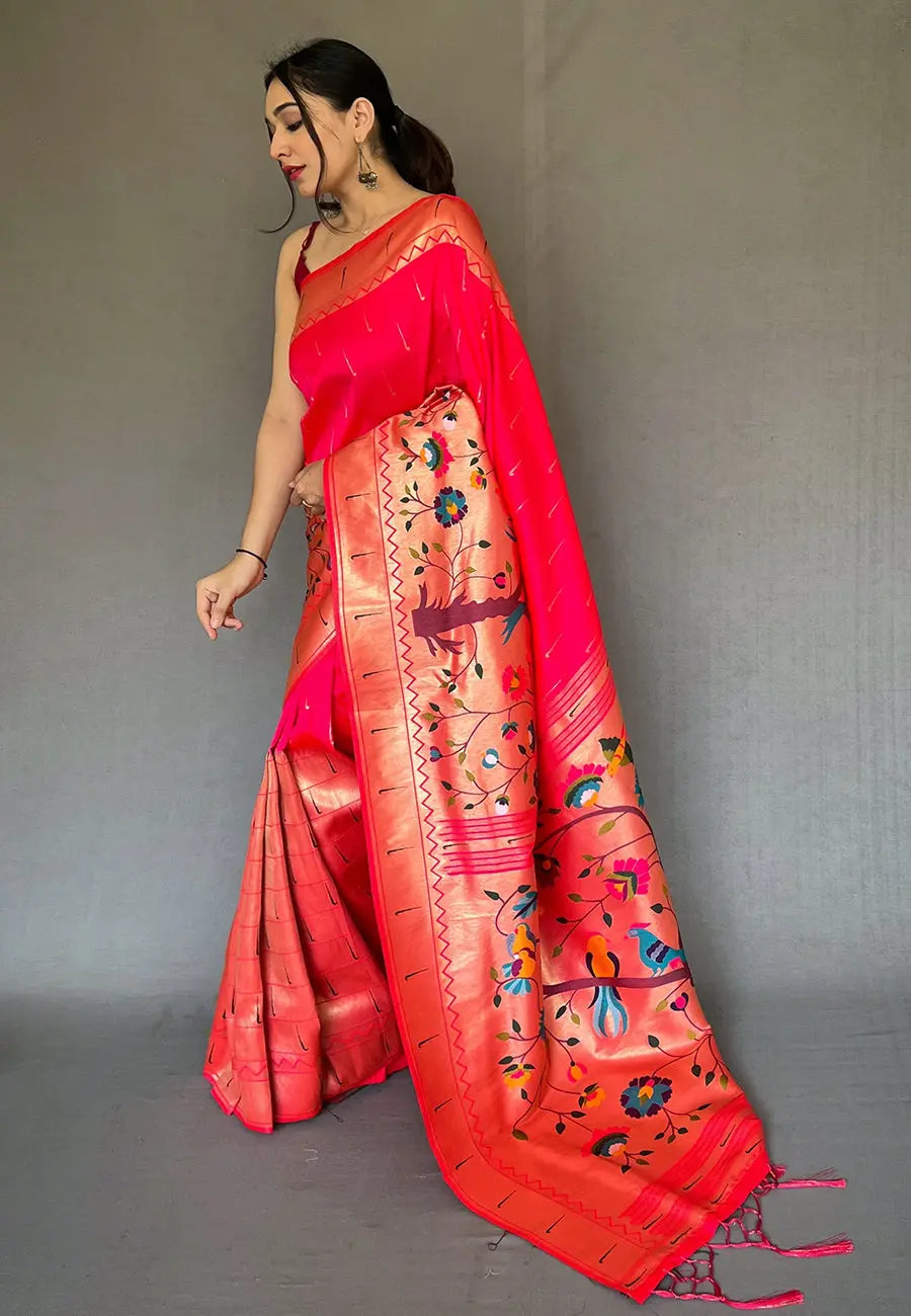 Pink Paithani Big Border Zari Woven Saree - Colorful Saree