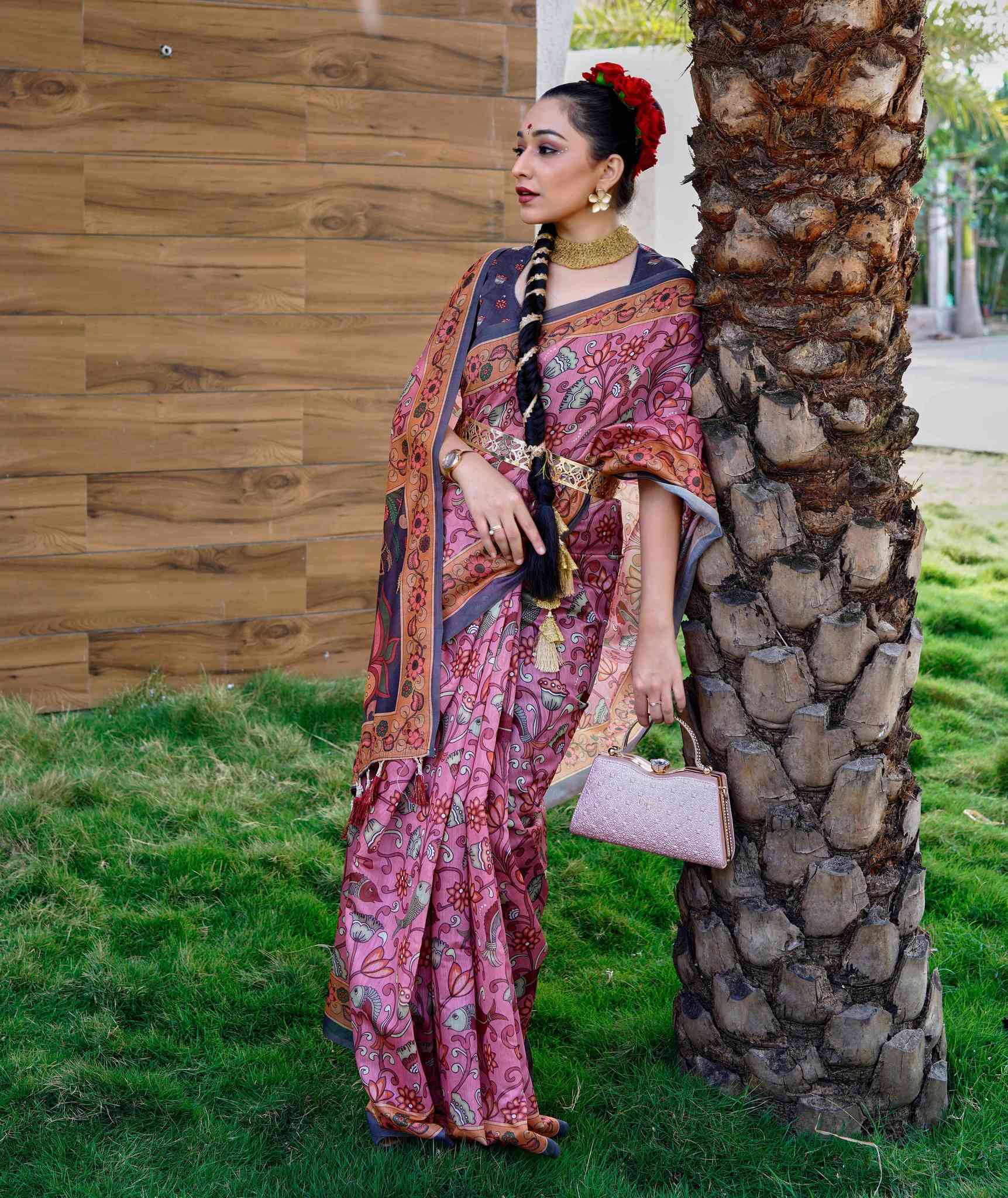 Pink Reshma Cotton Kalamkari Printed Saree - Colorful Saree