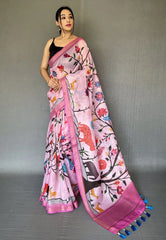 Pink Ruhi Tissue Silk Animal Printed Saree - Colorful Saree