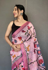 Pink Ruhi Tissue Silk Animal Printed Saree - Colorful Saree