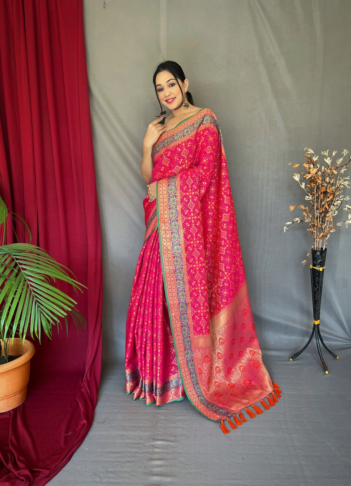 Pink Saree in Bandhej Patola Silk - Colorful Saree