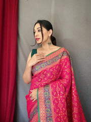 Pink Saree in Bandhej Patola Silk - Colorful Saree