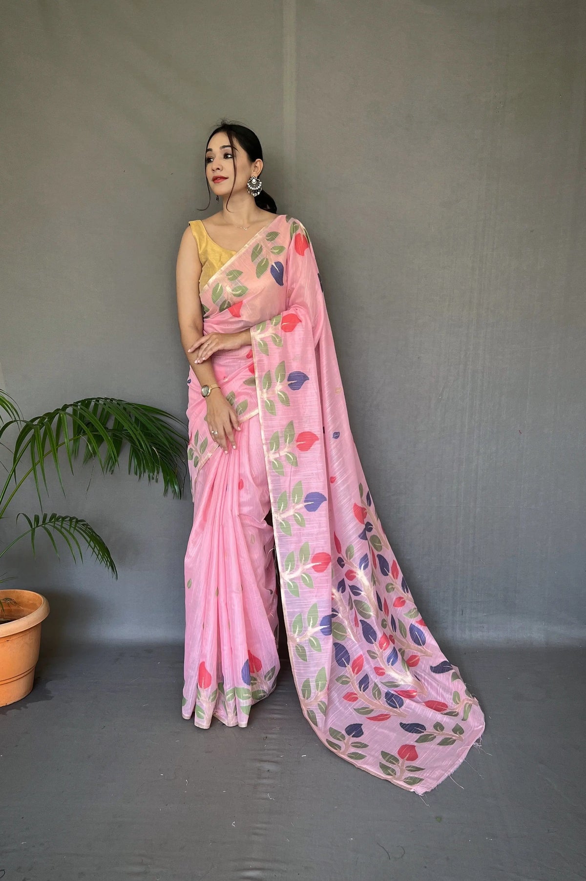 Pink Shalini Cotton Jamdani Woven Saree - Colorful Saree