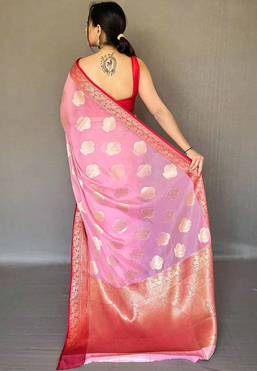 Pink Tejaswi Organza Contrast Zari Woven Saree - Colorful Saree