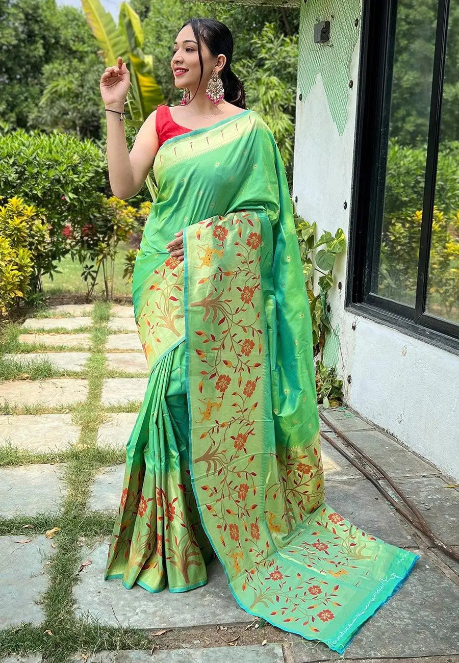 Pistachio Green Gayatri Paithani Big Border Woven Saree - Colorful Saree