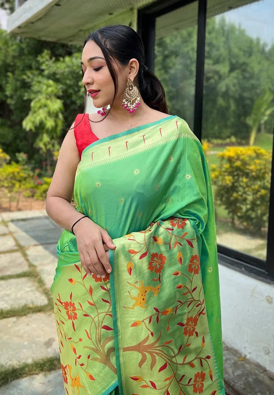 Pistachio Green Gayatri Paithani Big Border Woven Saree - Colorful Saree