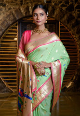 Pistachio Green Mayuri Banarasi Paithani Silk Woven Saree - Colorful Saree
