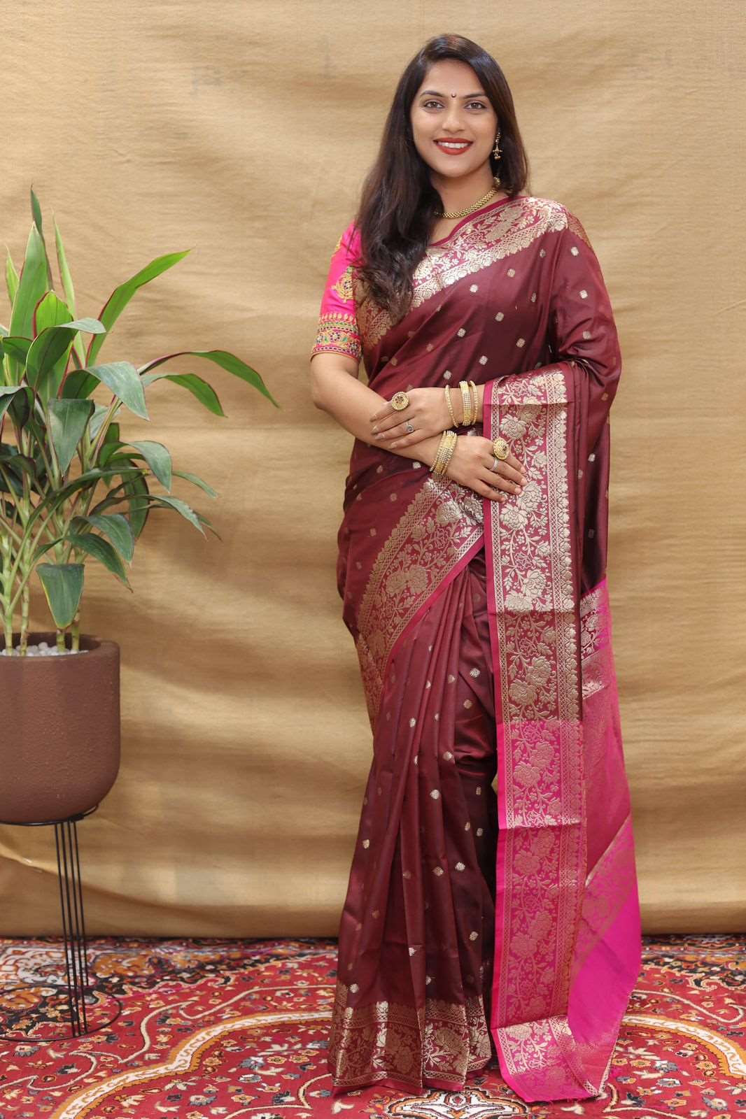 Ailurophile Maroon Soft Banarasi Silk Saree With Girlish Blouse Piece - Colorful Saree