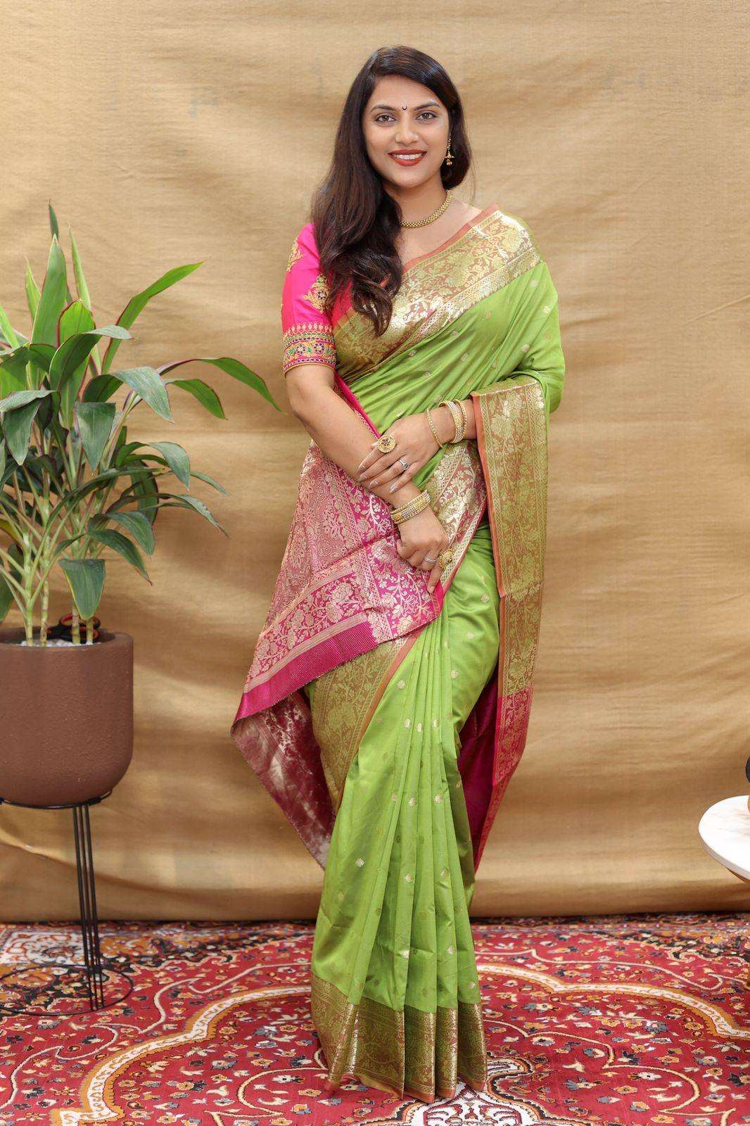 Admirable Parrot Soft Banarasi Silk Saree With Refreshing Blouse Piece - Colorful Saree
