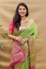 Admirable Parrot Soft Banarasi Silk Saree With Refreshing Blouse Piece - Colorful Saree