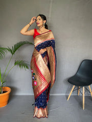 Polka Paithani Silk Woven Saree Navy Blue - Colorful Saree