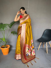 Polka Paithani Silk Woven Saree Orange Gold - Colorful Saree