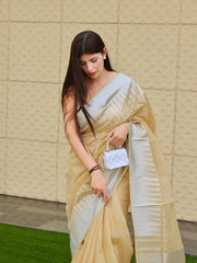 Pure Cotton Temple Woven Chickoo - Colorful Saree