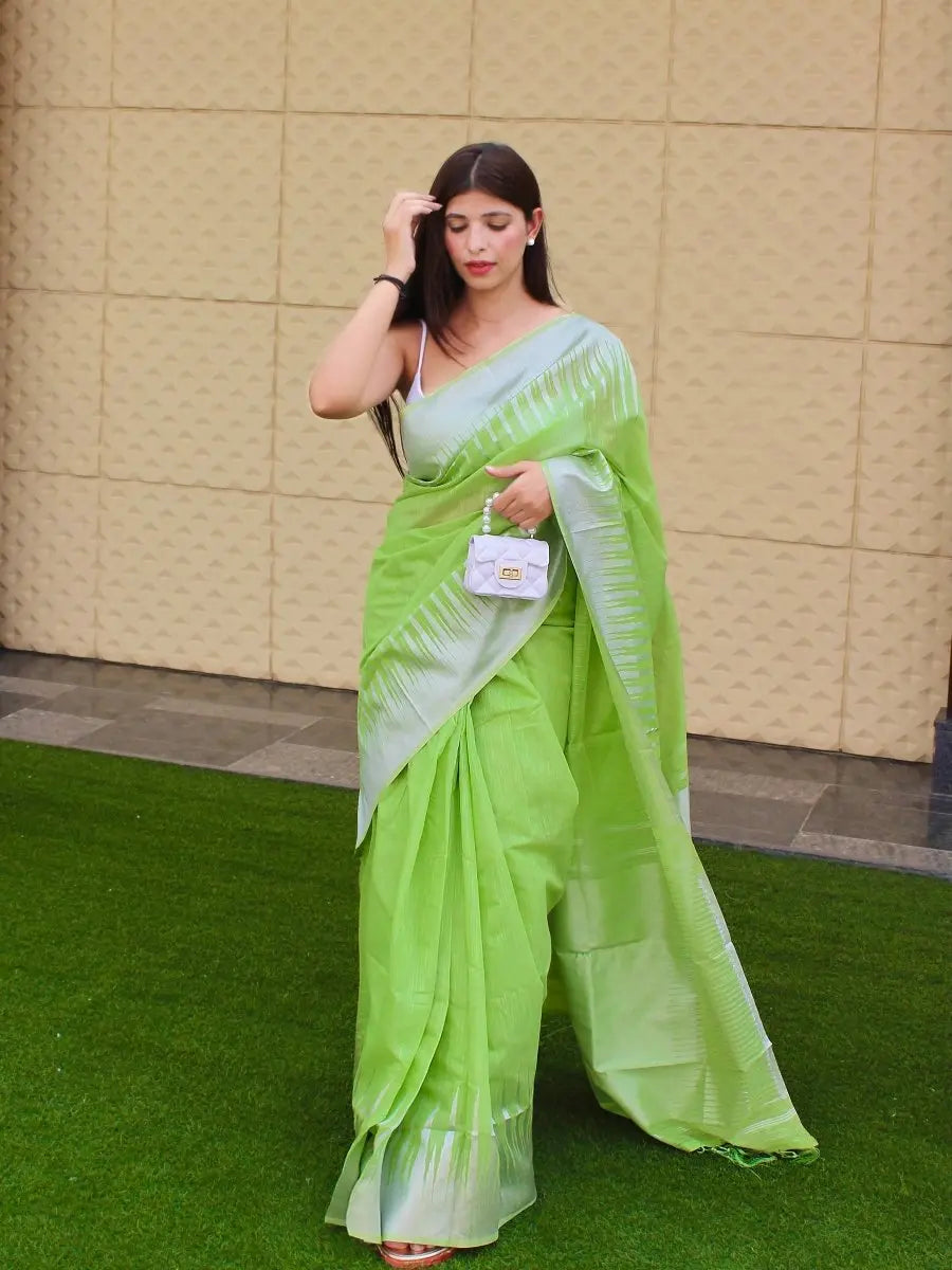 Pure Cotton Temple Woven Pastel Green - Colorful Saree