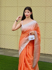 Pure Cotton Temple Woven Peach - Colorful Saree