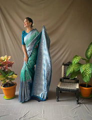 Pure Kanjeevaram Meenakari Woven Rama Green - Colorful Saree