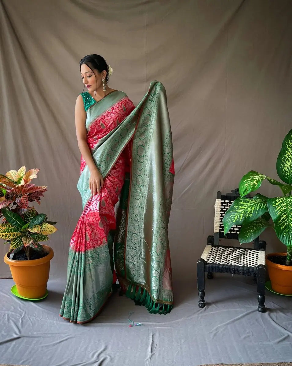 Pure Kanjeevaram Meenakari Woven Red - Colorful Saree