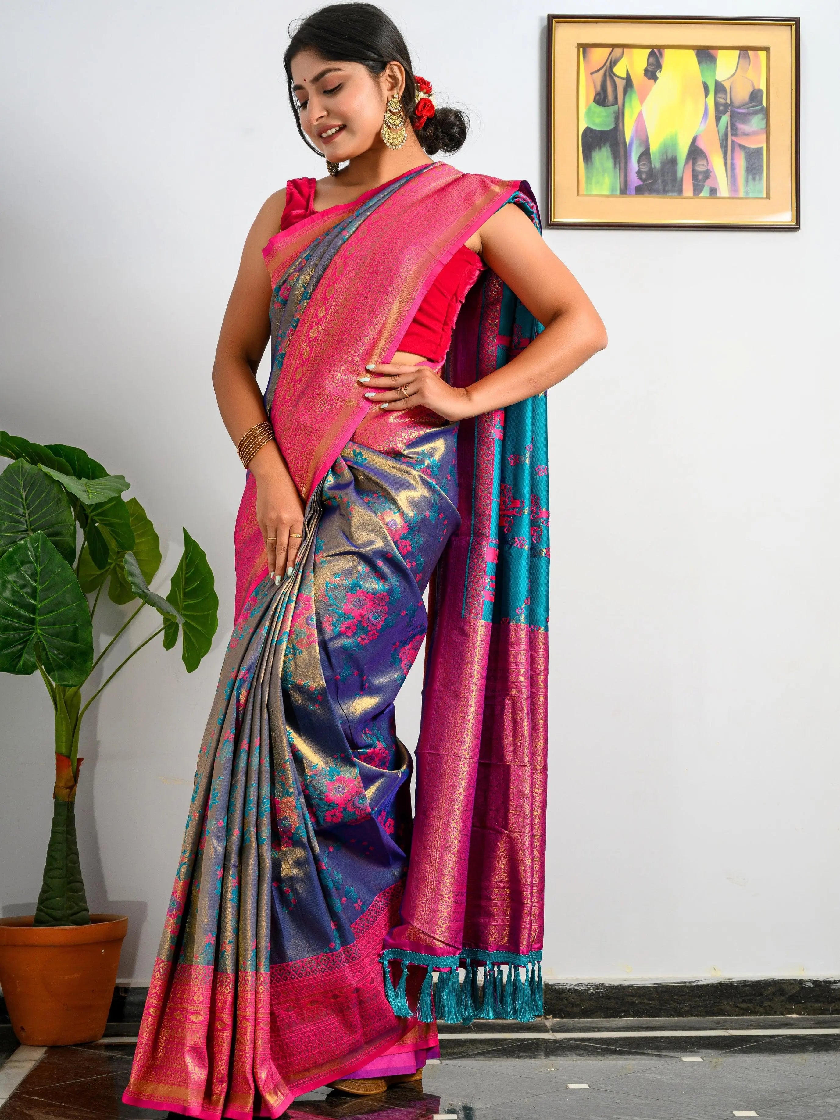 Pure Kanjeevaram Meenakari Woven Saree Purple Haze - Colorful Saree