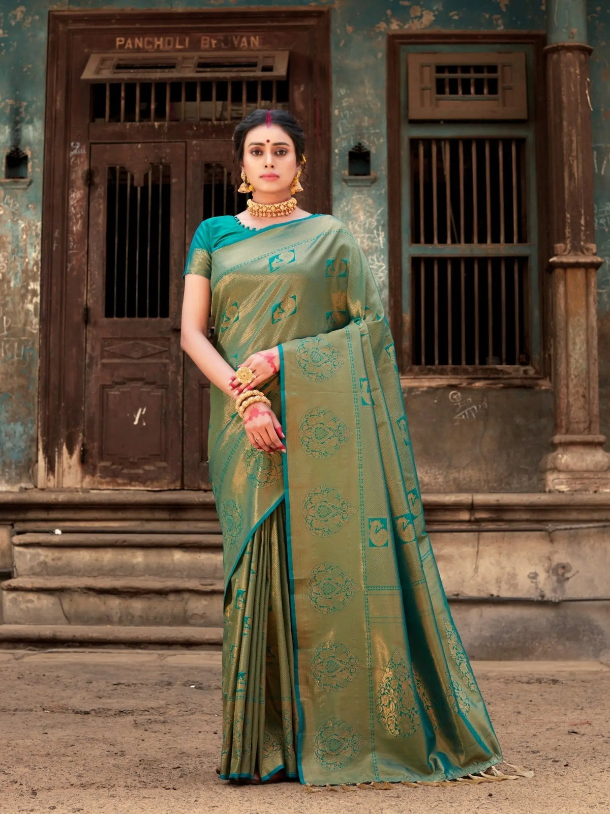 Pure Kanjeevaram Silk Mahalaxmi Green - Colorful Saree