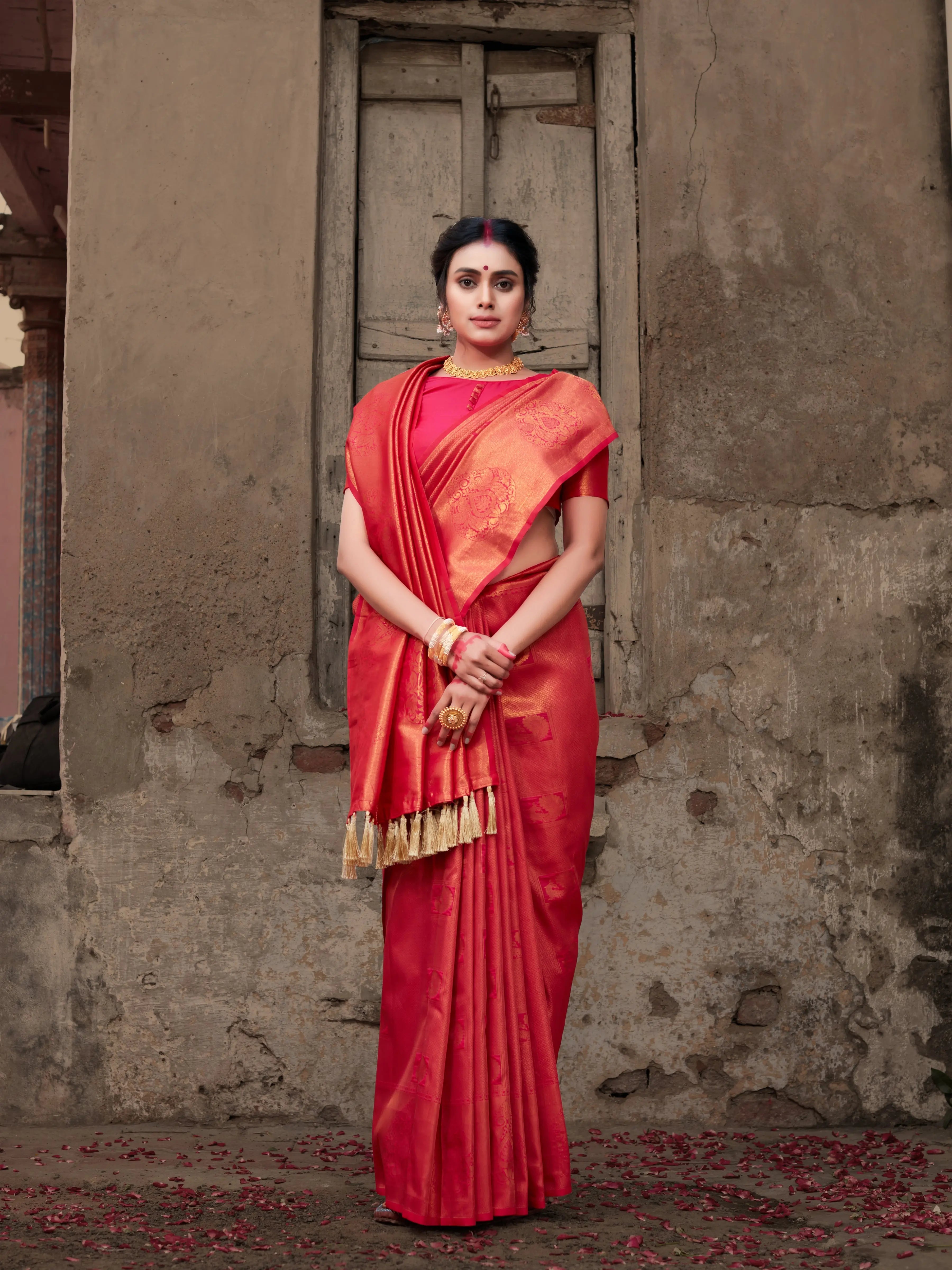 Pure Kanjeevaram Silk Mahalaxmi Neon Pink - Colorful Saree