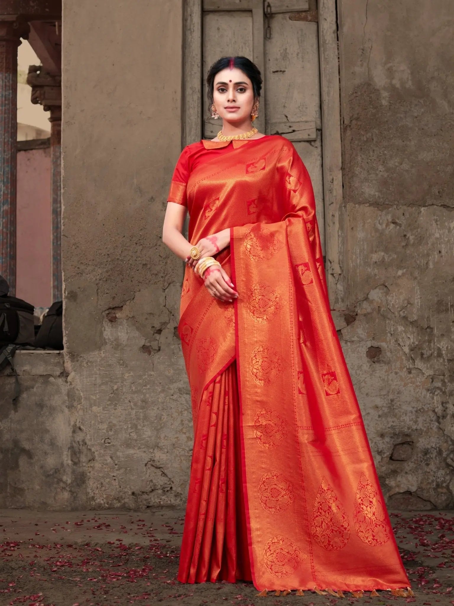 Pure Kanjeevaram Silk Mahalaxmi Red - Colorful Saree