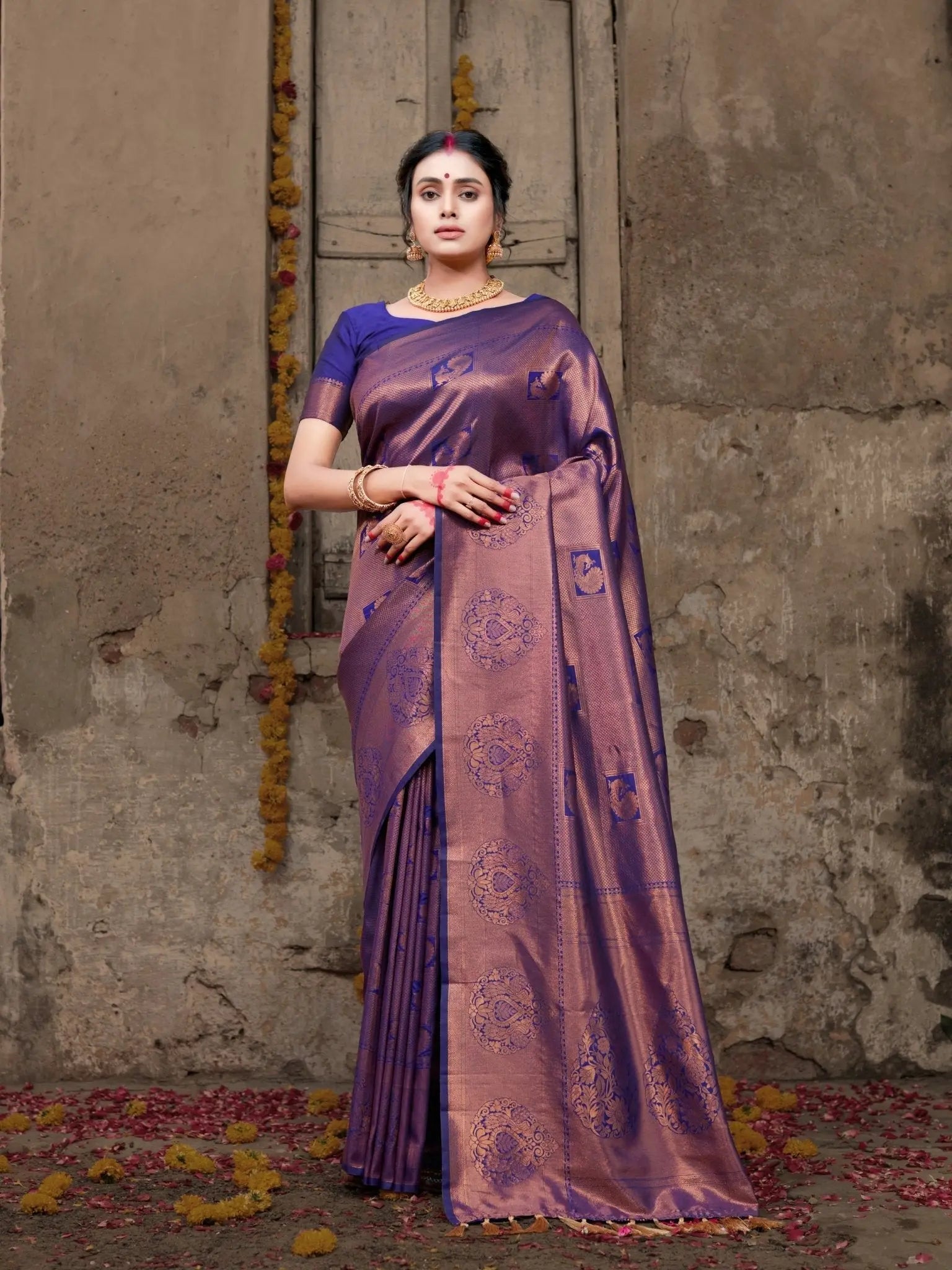 Pure Kanjeevaram Silk Mahalaxmi Violet - Colorful Saree