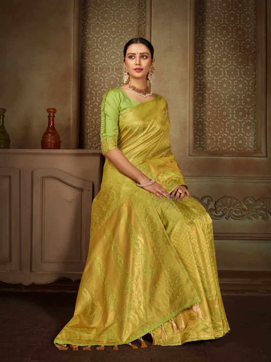 Pure Kanjeevaram Silk Maharani Parrot Green - Colorful Saree