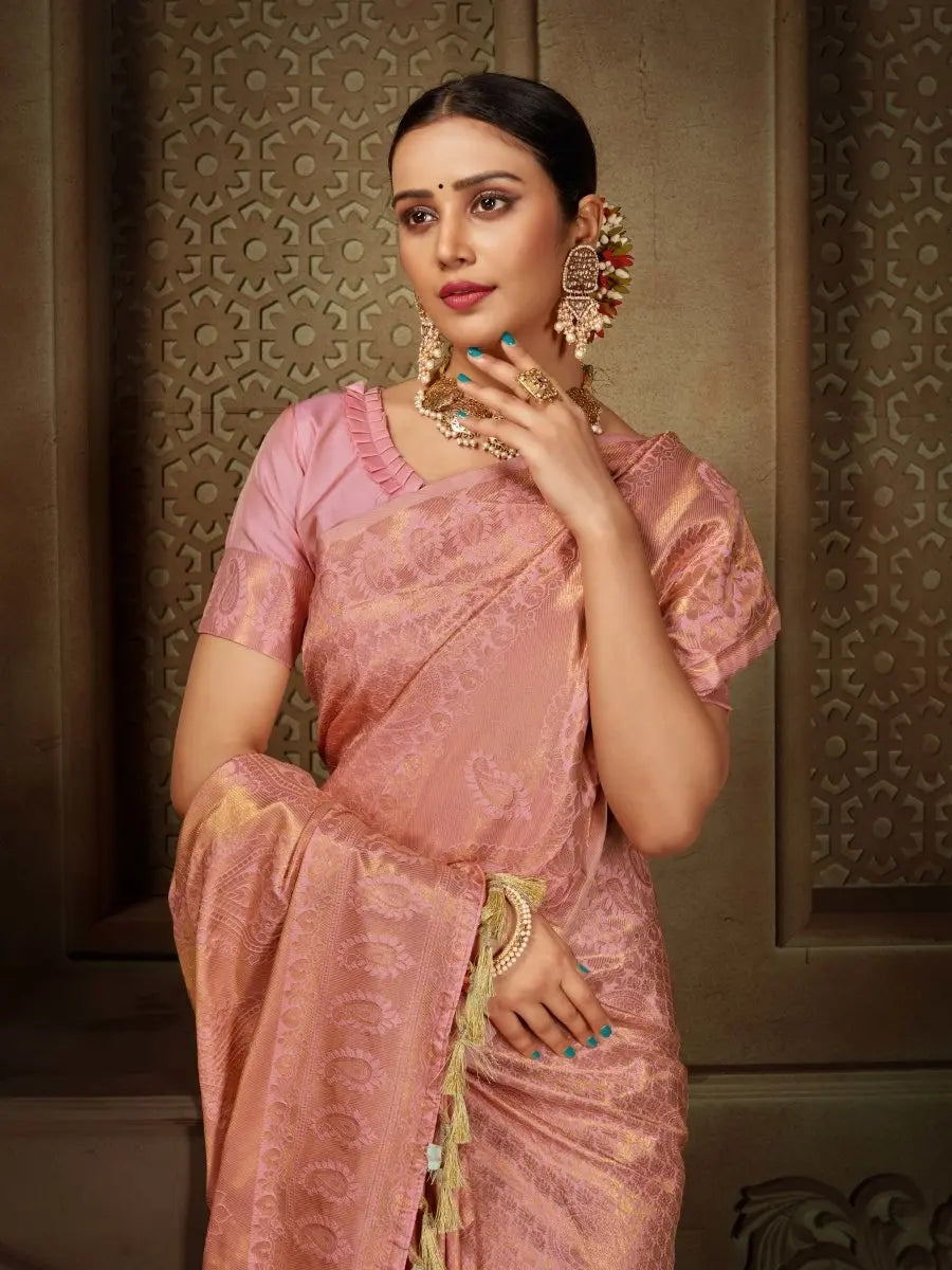 Pure Kanjeevaram Silk Maharani Pastel Pink - Colorful Saree