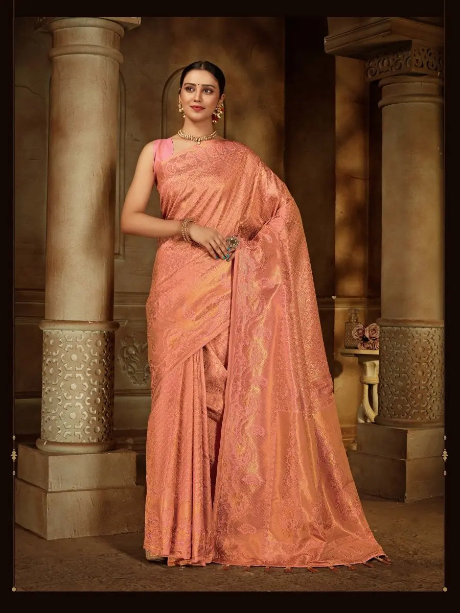 Pure Kanjeevaram Silk Maharani Peach - Colorful Saree