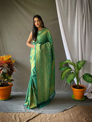 Pure Kanjeevaram Silk #1 Rama Green - Colorful Saree