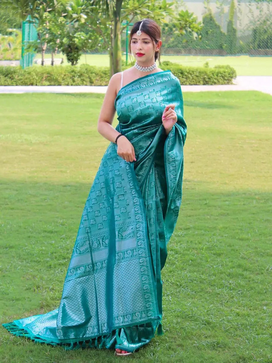 Pure Kanjeevaram #3 Rama Green - Colorful Saree