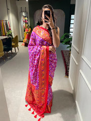 Purple Color Patola Paithani Printed with Foil Work Dola Silk Saree - Colorful Saree