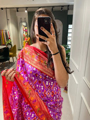 Purple Color Patola Paithani Printed with Foil Work Dola Silk Saree - Colorful Saree