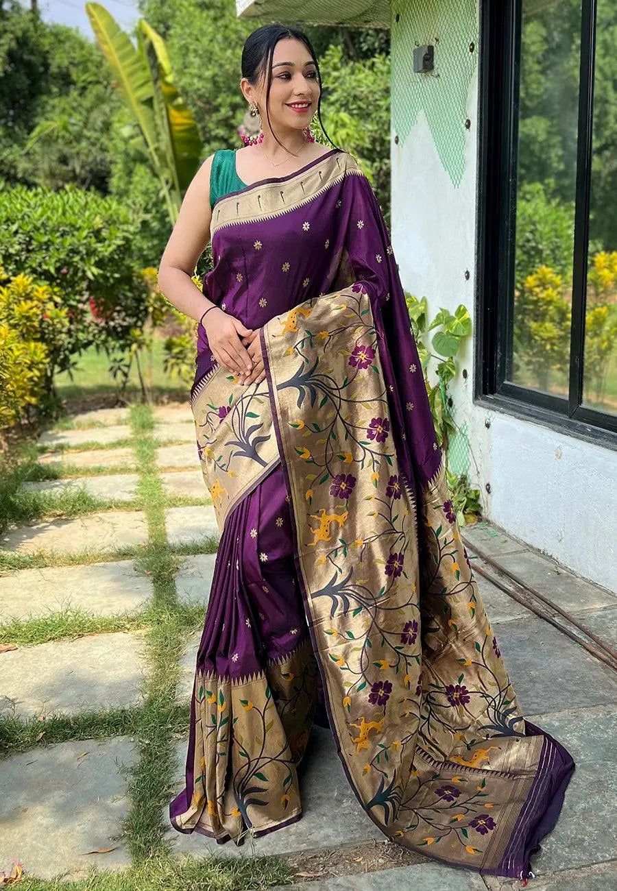 Purple Gayatri Paithani Big Border Woven Saree - Colorful Saree