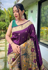 Purple Gayatri Paithani Big Border Woven Saree - Colorful Saree