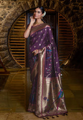 Purple Magenta Mayuri Banarasi Paithani Silk Woven Saree - Colorful Saree