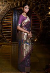 Purple Magenta Mayuri Banarasi Paithani Silk Woven Saree - Colorful Saree