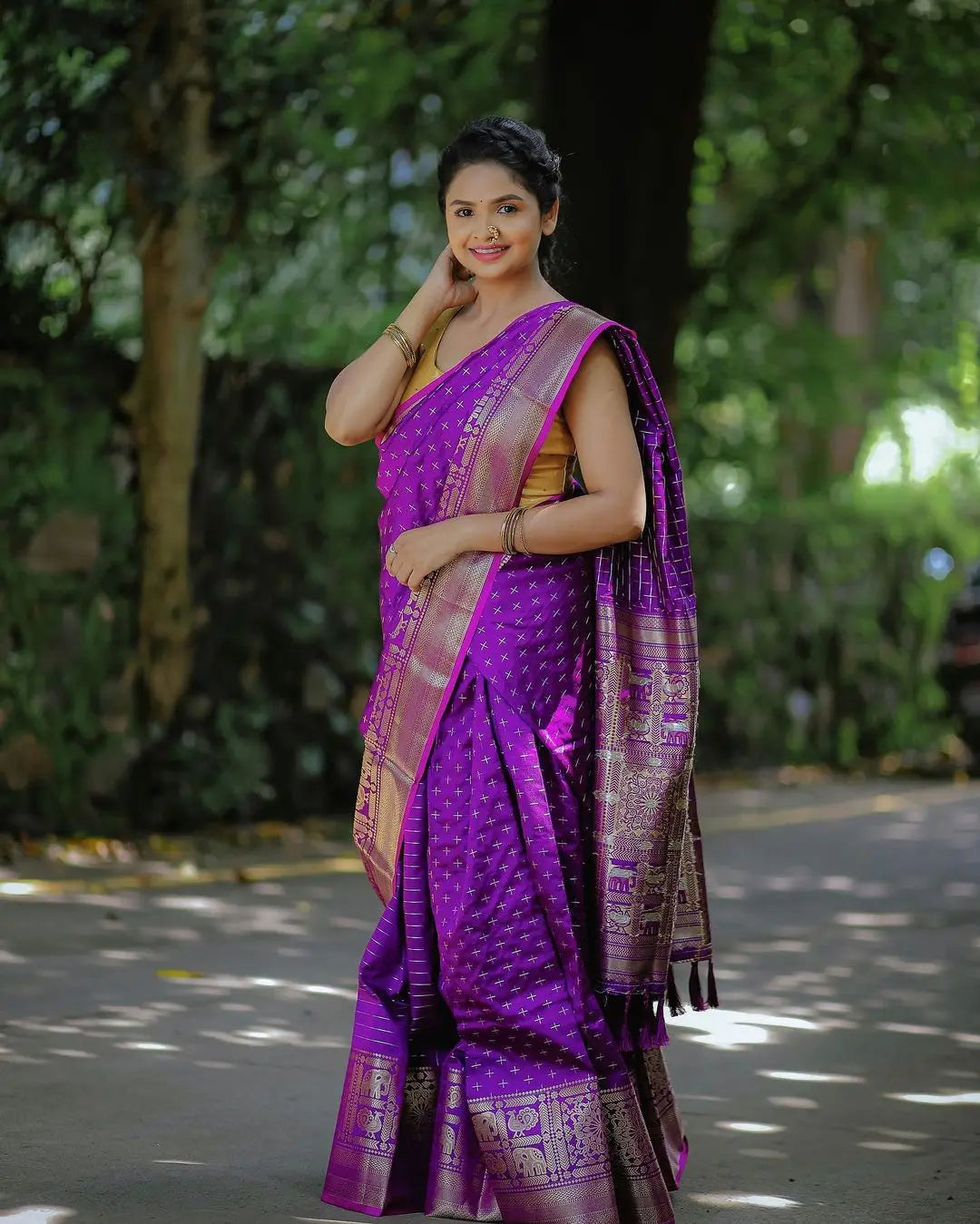 Purple Saree in Soft Silk Woven - Colorful Saree