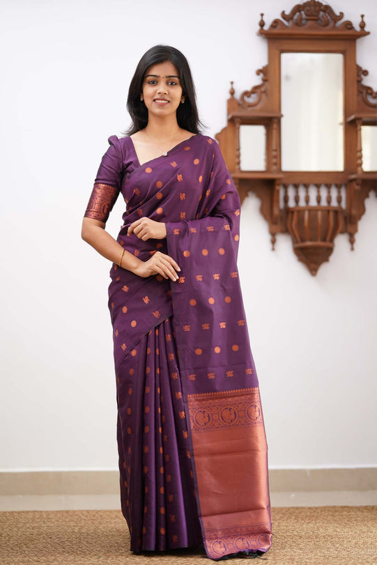 Banarasi Soft Silk Purple Saree with Exquisite Copper Zari Weaving Colorful Saree